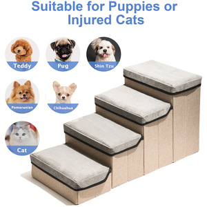 Escalier de luxe pour chiens, doux et confortable, avec 3 ou 4 boîtes de rangement, en fibre solide, écologique, amovible et lavable, pour chats et chiens - Product Image 2