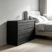 Commode à 12 tiroirs en bois noir foncé, design minimaliste sans poignées, luxe abordable, pour villas