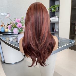 Precio de fábrica: Peluca sintética transparente sin pegamento, de cobre rojo en capas, resistente a altas temperaturas, con aspecto natural y pre-arrancada. - Product Image 6