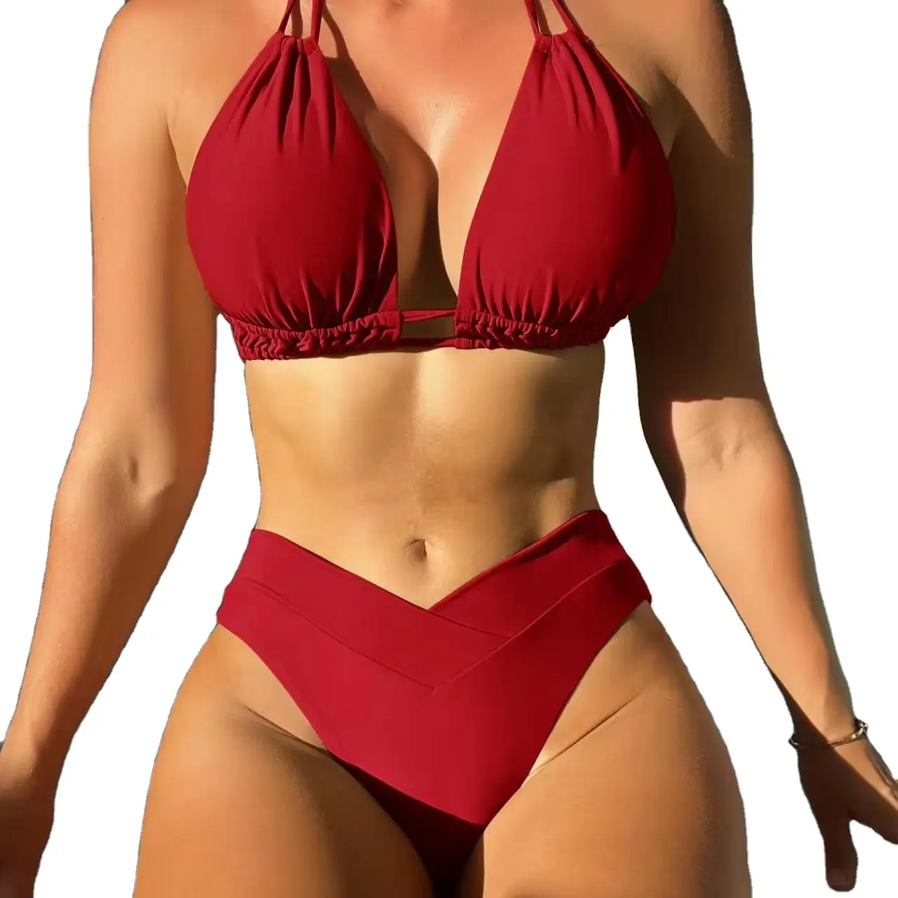 2024 New Sexy Bikini Fashion Women's Split Swimsuit Nylon Solid Color European And American Swimsuit Wholesale