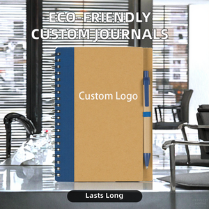 Cuaderno en espiral de tamaño A5 respetuoso con el medio ambiente personalizable, papel Kraft, diario de tapa dura, bolígrafo, papelería de oficina promocional personalizada - Product Image 2