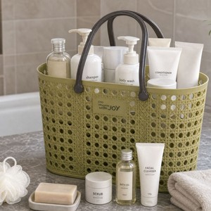 <b>Plastic</b> Shower <b>Basket</b> With Handle Drainable Storage For Bathroom Bathing Supplies - Product Image 3