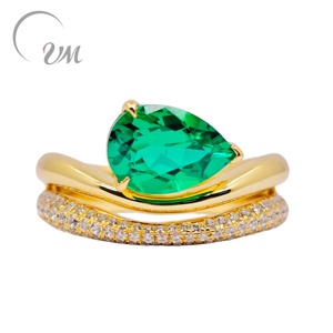 UM Jewelry 925 <b>Silver</b> Pear Cut <b>Emerald</b> Zircon <b>Ring</b> 18K Gold Plated for Men Women Unisex Daily Wear Wedding Anniversary Gift - Product Image 1