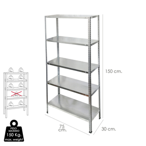 Modulo Scaffalatura Zincato con 5 Ripiani 150x75x30 cm. - Product Image 2