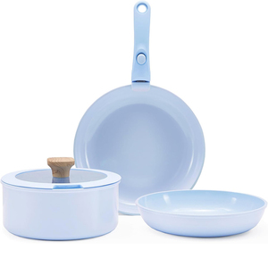 Ensemble de casseroles en céramique antiadhésives avec poignée en bakélite amovible au toucher doux, compatible four, couvercle en verre, 4 pièces, design minimaliste pour gaz - Product Image 1