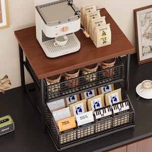IJzerhouten Chinese stijl bureau-opbergplank voor eettafel; Uitschuifbare 2-laags <span class=keywords><strong>organizer</strong></span> voor snacks, theekopjes, theezakjes, koffiemachines - Product Image 3