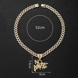 Chaîne cubaine glacée avec alliage et strass brillants, collier avec pendentif lettre <span class=keywords><strong>NOLOVE</strong></span> hip hop - Product Image 2