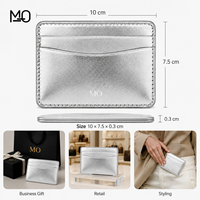 Étui à cartes en cuir argenté brillant avec logo personnalisé, texture réfléchissante, pochette pour cartes, portefeuille de cartes de crédit brillant, tendance pour la vente en gros