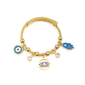 Antique Turkish Blue Eyes Bracelets Stainless Steel 14K gold Muti Evil Eyes Fatima Hand Crystal charms Bracelet wome Jewelry