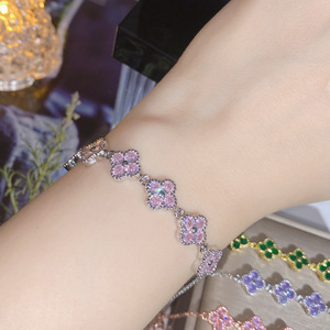 <span class=keywords><strong>Versa</strong></span> Fleur de Cerisier Nouveau Trèfle à Quatre Feuilles Couleur Trésor Zircon <span class=keywords><strong>Bracelet</strong></span> à Breloques Argent Sterling Plaqué Or Micro-incrustation Fort - Product Image 3