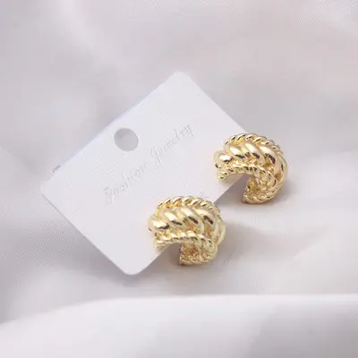Women's gold stud earrings hollowed flower earrings fashion double sides gold plated earrings