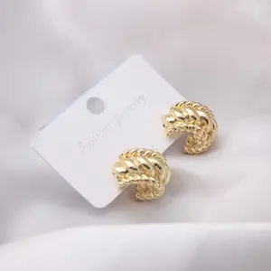 Women's gold stud earrings hollowed flower earrings fashion double sides gold plated earrings