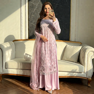 Heavy Soft <b>Net</b> Embroidered Party Wear Top Palazzo <b>Dupatta</b> Set – Designer Sequin & Pearl Work - Product Image 1