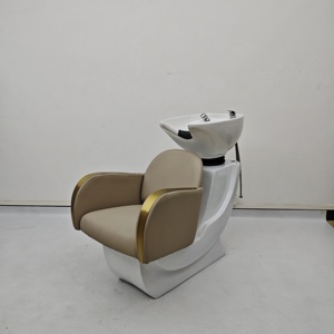 Fauteuil de lavage moderne pour salon, lit de lavage de cheveux avec bassin en céramique, mobilier de studio de beauté en cuir PU - Product Image 5