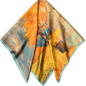 Pañuelo <span class=keywords><strong>de</strong></span> Seda Auténtica <span class=keywords><strong>de</strong></span> 90x90cm, Diseño Geométrico Vintage, Ligero y Transpirable, para Mujer, Tendencia 2025 - Product Image 2