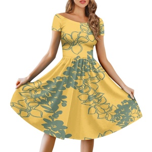 Abito Elegante da Donna con Stampa Floreale Effetto <span class=keywords><strong>Lava</strong></span> Personalizzabile su Richiesta, Casual, Spalle Scoperte, Maniche Corte - Product Image 1