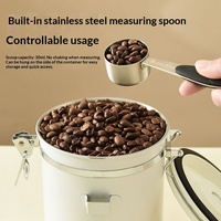 Pot de stockage de café en acier inoxydable rond, scellé sous vide, pour grains et poudre, capacité 1-2L