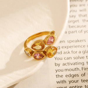 Bague en zircon coloré en forme de larme, plaquée or 18 carats, bijoux de mode pour femmes, cadeau - Product Image 1