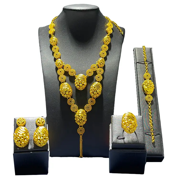 Womens Full 24K Gold Plated Necklace And Earrings Jewelry Set Luxury Jewelry Set In Dubai Gold