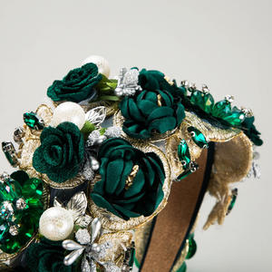 CLARMER नई आगमन यूरोप अमेरिका फैशन महिलाओं के सामान लक्जरी कशीदाकारी कपड़े फूल बारोक Hairbands - Product Image 4