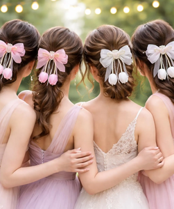 Noeuds pour cheveux en organza faits à la main avec des breloques en forme de tulipe et des perles pour filles, accessoires de cheveux festifs - Product Image 2