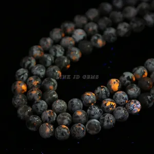 Cuentas de piedra de llama Natural de 4-12mm de alta calidad, cuentas sueltas redondas de piedra Yooperlite Natural para hacer collares y pulseras