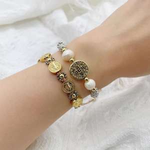 Nueva llegada pulsera religiosa hecha a mano buena suerte oro astilla cuentas perla Jesús pulsera ajustable joyería para Mujeres Hombres - Product Image 2