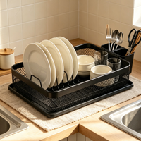 Égouttoir à vaisselle moderne en métal maillé, type sur pied, double niveau, avec porte-ustensiles, gain de place, pour comptoir de cuisine