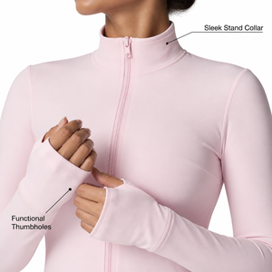 <b>Women</b> Premium Soft Pink Two Piece Yoga Set with Long Sleeve Zip Up <b>Jacket</b> Thumb Holes and High Waist Flared Bell Bottom Pants - Product Image 4