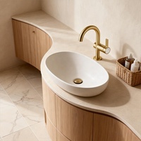 Robinet de lavabo encastré élégant en céramique, finition or rose, monotrou, design minimaliste pour salle de bain