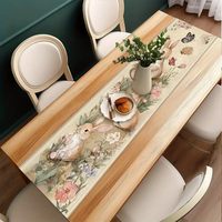 Chemin de table en lin de Pâques, lapin coloré, œuf de Pâques, fleur, 13 * 72 pouces, adapté à la décoration de la cuisine et de la table à manger