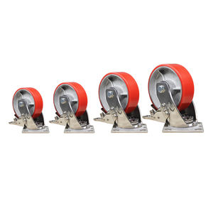 Hot Selling 8 Zoll 304 Edelstahl halterung Metall rollen 200mm Hochleistungs-Eisenkern Polyurethan <span class=keywords><strong>Red</strong></span> Castor Wheels - Product Image 3