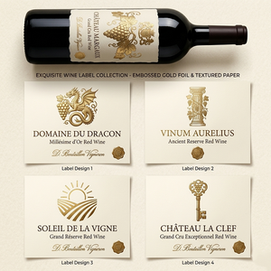 <strong>Printing</strong> Luxury Custom <strong>Labels</strong> 3D Features Textured Embossed Gold Foil White Black Wine <strong>Label</strong> for Glass <strong>Bottles</strong> - Product Image 5