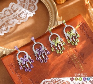 Boucles d'oreilles à pampilles florales en pierre naturelle taille poire 3*5mm, style vintage, en argent sterling 925, bijoux en cristal français pour femme - Product Image 2