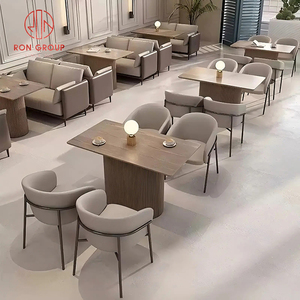 Ensemble de mobilier de restaurant moderne, canapé en tissu beige et brun foncé <span class=keywords><strong>avec</strong></span> bancs et tables basses en bois pour cafés et restaurants - Product Image 3