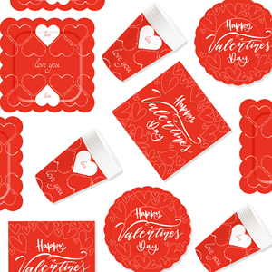 Juego de Vajilla DAMAI para el Día de San Valentín, Platos de Papel para el Día de San Valentín, Platos y Servilletas para Fiestas Románticas para 8 Personas - Product Image 2