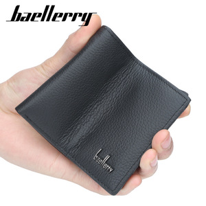 Baellerry <b>Men's</b> Short <b>Wallet</b> Genuine Leather Multi-Card Slot <b>Black</b> Solid Color Lychee Pattern Business Style - Product Image 5