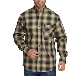 Camisa xadrez de manga longa para homens, camisa de trabalho de segurança resistente a chamas para soldagem, roupa de proteção Frc