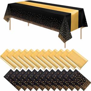 Black and Silver Dot Tablecloth Silver Satin Table <b>Runner</b> Disposable Plastic Tablecloths and Satin Table <b>Runner</b> Set for Wedding - Product Image 4