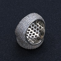 Bague de luxe pour homme, large, style hip-hop, en laiton plaqué or 14K, entièrement pavée de zircone cubique (CZ), finition ovale, unisexe, cadeau de fête