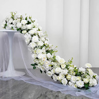 NI 1/2m Guirlande de fleurs artificielles en soie, faite main, luxueuse, avec feuilles vertes et roses blanches, pour centre de table de mariage DIY et toile de fond