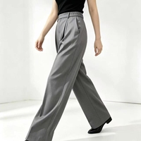 Pantalon gris taille haute à double pli, coupe large, fluide, longueur complète, droit, pour femme, style décontracté ou professionnel