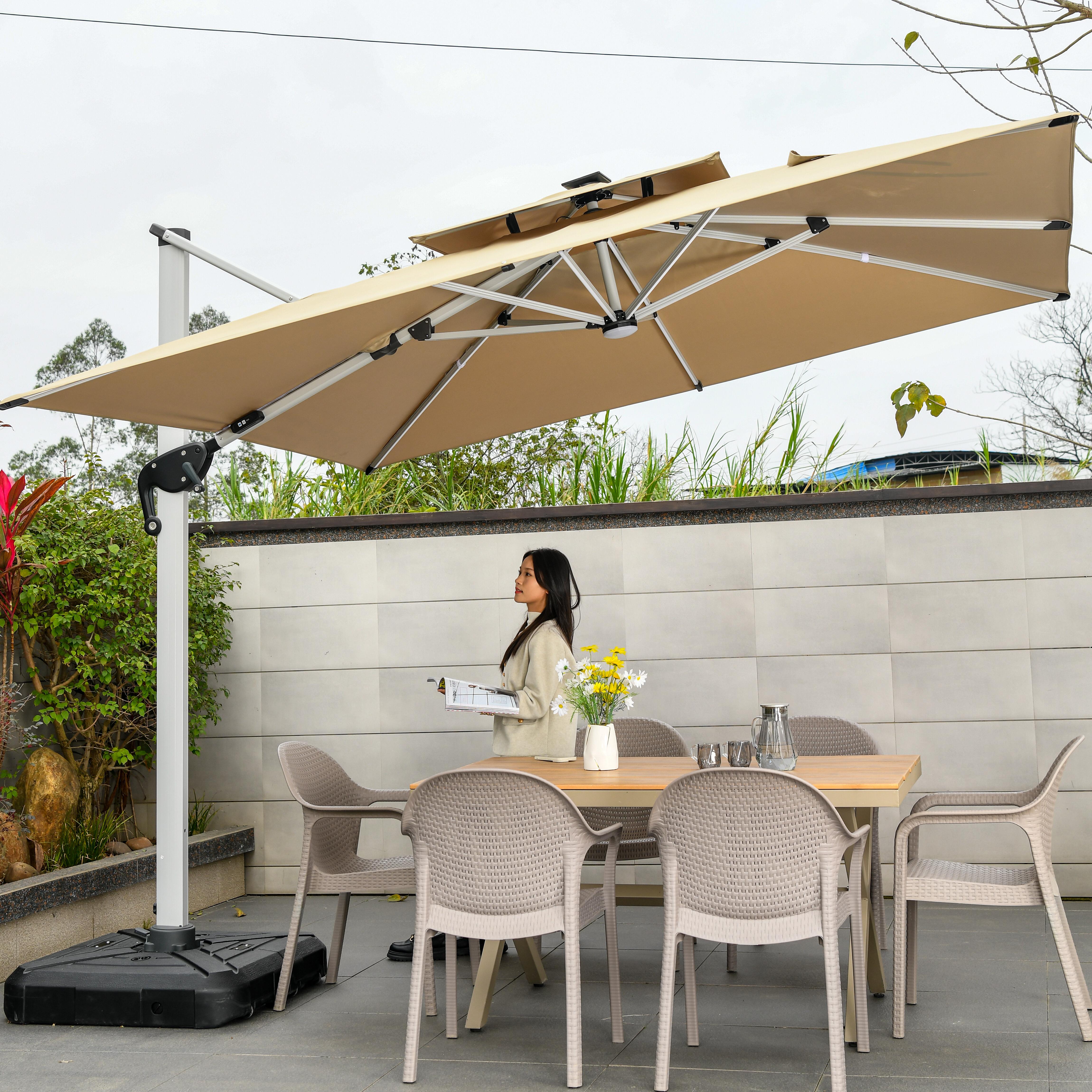 heavy duty patio umbrella stand Outsunny Base Outdoor Umbrella with Wheels for 1.5