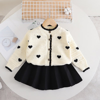 Ensemble jupe et pull en acrylique doux tricoté style coréen pour filles, robe pull cœur ajouré, ensemble deux pièces pour enfants, automne