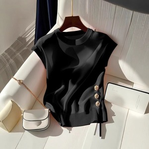 Camiseta de Punto sin Mangas con Cuello Redondo Rosa, Estilo Francés, Ligera y de Lujo, para Mujer, Verano 2026 - Product Image 5