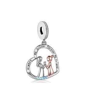 Real 925 Sterling Silver Always My Sister Forever My Friends Dangle Charms for Bracelet Jewelry Making Accessories Gift