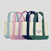 Sac fourre-tout en toile miniatures réutilisables avec logo brodé personnalisé, couleurs assorties, sacs à main en toile de coton couleur bonbon pour cadeaux