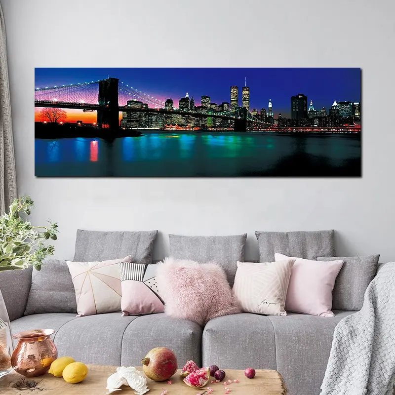 13 Năm Sơn Nhà Máy New York Night View Cầu Neon Đầy Màu Sắc Đèn Vải Sơn Ánh Sáng Led