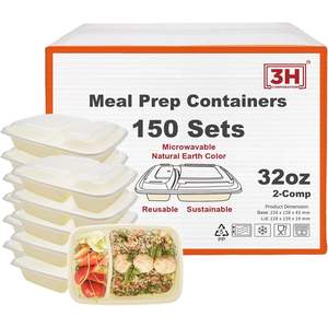 Boîtes de préparation de repas à 2 compartiments [lot de 150, 32 oz] – Contenants alimentaires à emporter avec couvercles, réutilisables, compatibles micro-ondes/lave-vaisselle/congélateur - Product Image 2