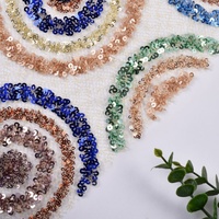 Tissu en Tulle Brodé de Paillettes Œil de Paon Colorées, 100% Polyester Respirant, Dentelle Perlée Lourde pour Robe de Mariée et de Soirée